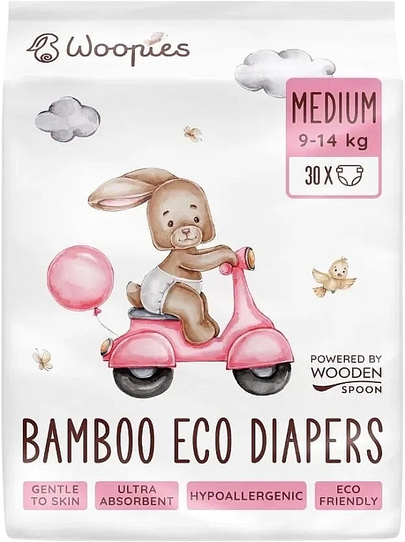 Diapers, 9-14 kg, 30 pcs - Wooden Spoon Woopies Eco Medium — photo N1