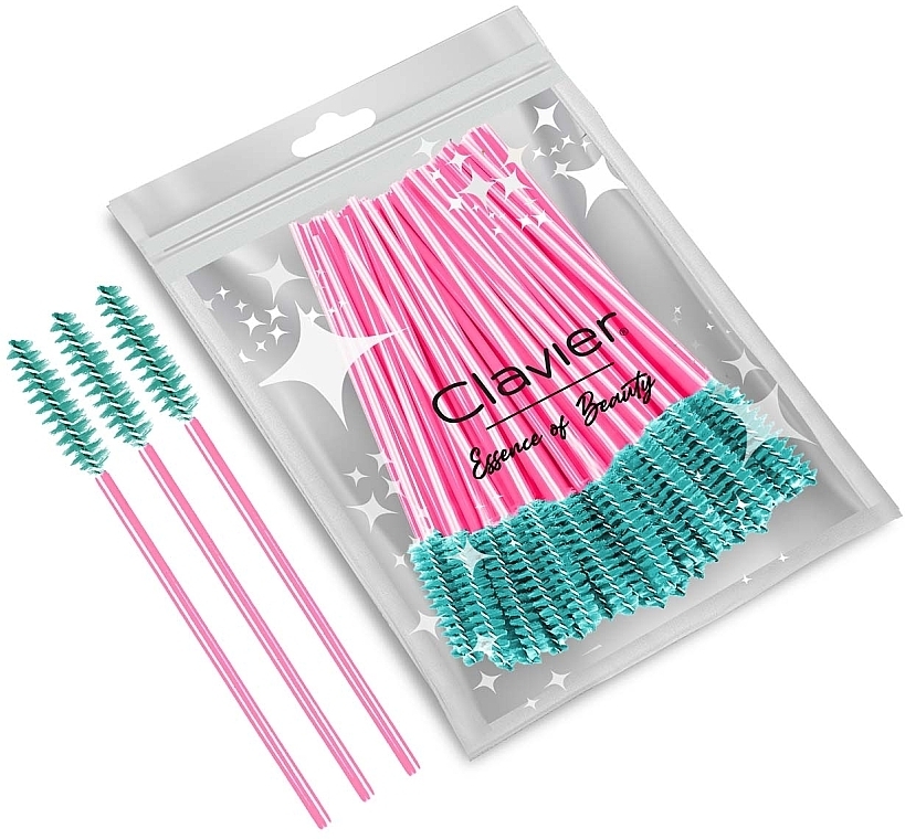 Lash & Brow Brush, turquoise with hot pink handle - Clavier — photo N1