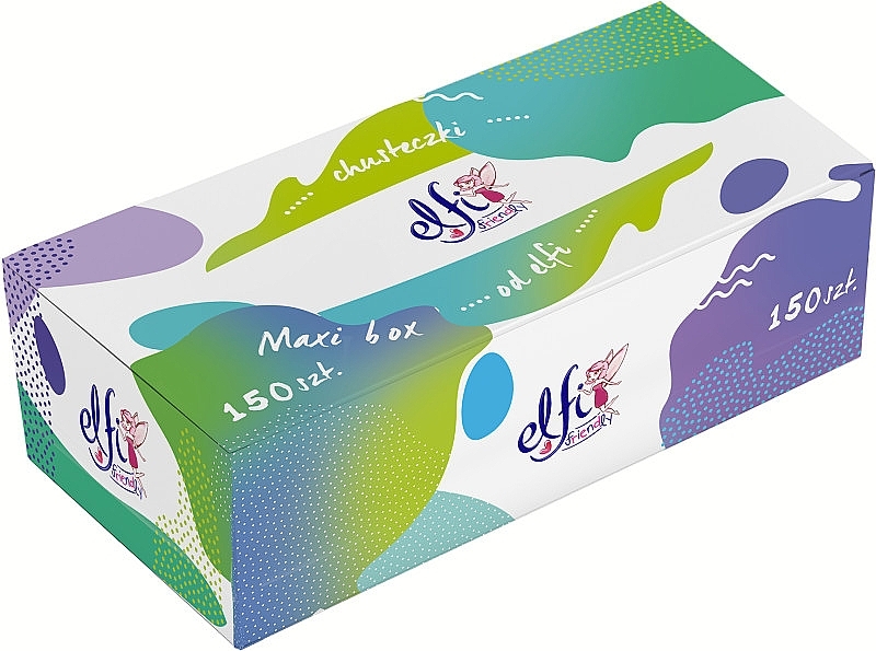 Two-Layer Tissues 'Friendly', 150 pcs, in a white-green box - Elfi Maxi Box — photo N1