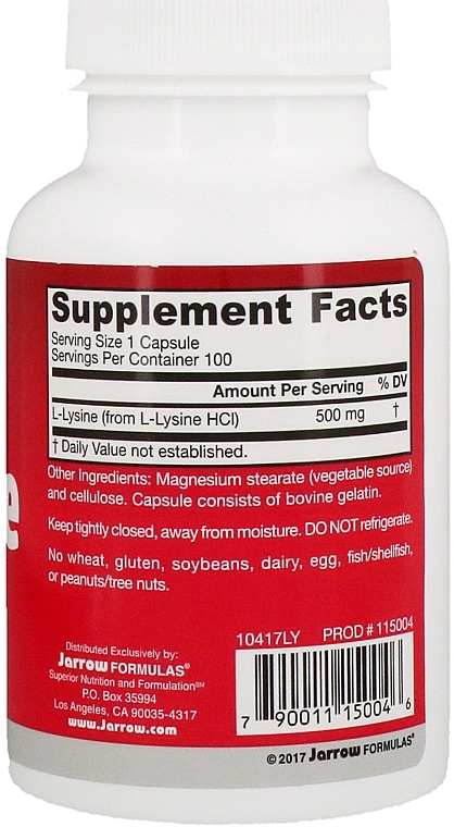 Dietary Supplement "L-Lysine 500mg" - Jarrow Formulas L-Lysine 500mg — photo N4