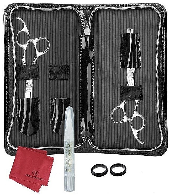 Set of 2 scissors in a Black Case - Olivia Garden SilkCut Scissors 550 + 635 Black Pouch — photo N1