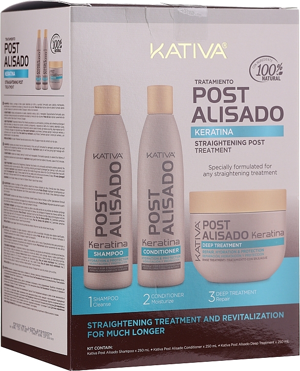 Set - Kativa Straightening Post Treatment Keratin (shm/250ml + cond/250ml + mask/250ml) — photo N2