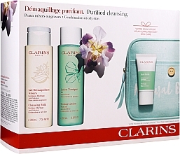 Fragrances, Perfumes, Cosmetics Set - Clarins Cleansing Trousse for Combination or Oily Skin (milk/200ml + lotion/200ml + f/scr/30ml + bag)