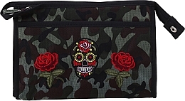 Fragrances, Perfumes, Cosmetics Makeup Bag "Camouflage", 95917, rose & skull - Top Choice