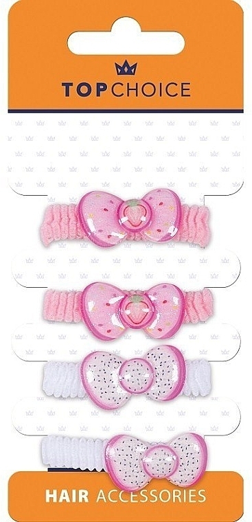 Hair Ties "Bows", 25709, white and pink - Top Choice — photo N1