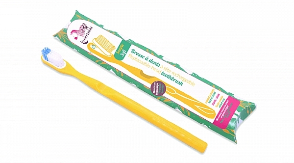 Bioplasty Toothbrush with Replaceable Head, soft, yellow - Lamazuna Toothbrush — photo N1