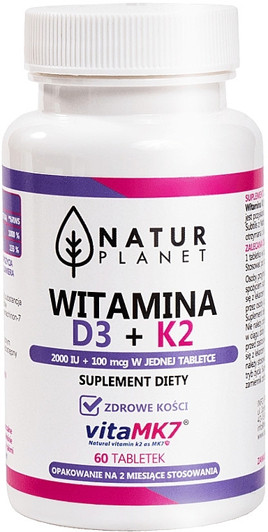 Vitamin D3+K2, Tablets - NaturPlanet Vitamin D3 + K2 — photo N2