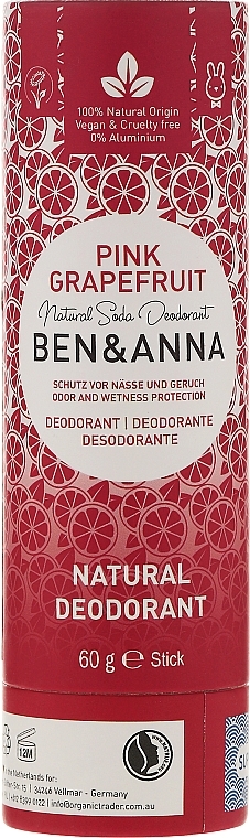 Soda Deodorant "Pink Grapefruit" (paper tube) - Ben & Anna Natural Soda Deodorant Paper Tube Pink Grapefruit — photo N1