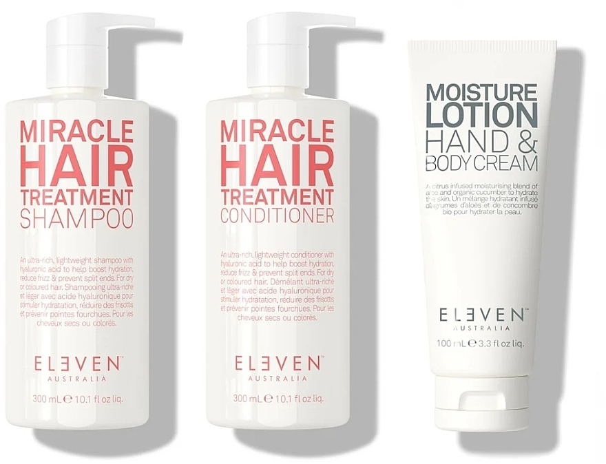 Zestaw - Eleven Australia Miracle Holiday Trio (shm/300ml + cond/300ml + b/lot/100ml + bag) — photo N2