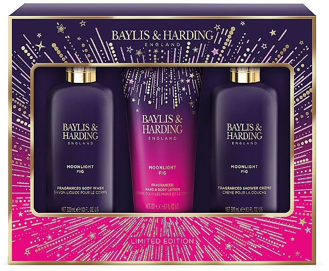 Set - Baylis & Harding Moonlight Fig Luxury Bathing Essentials Gift Set (sh/gel/300ml + sh/cr/300ml + h/b/lot/200ml) — photo N1