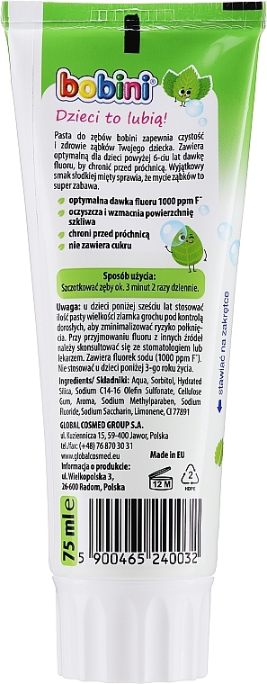 Kids Toothpaste with Sweet Mint Flavor, 6+ - Bobini Dent — photo N2
