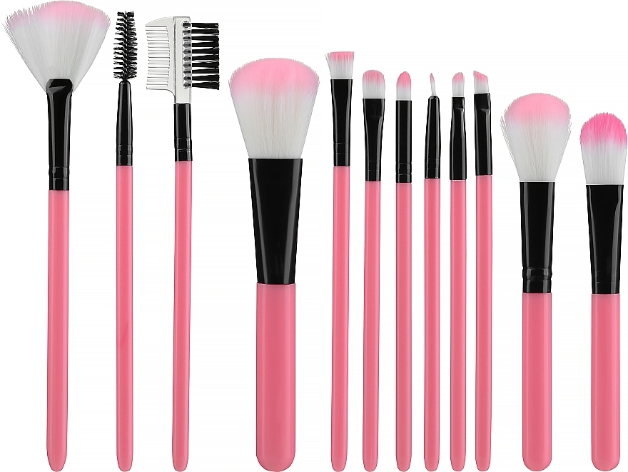 Makeup Brush Set in Tube, pink, 12 pcs - Deni Carte — photo N1
