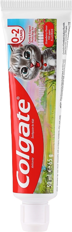 Kids Strawberry Toothpaste, grey cat, 0-2 years - Colgate Strawberry Kids Tooth Paste — photo N2