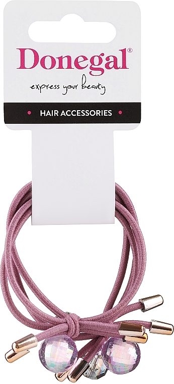 Hair Tie, FA-5697+2, pink with stones - Donegal — photo N1