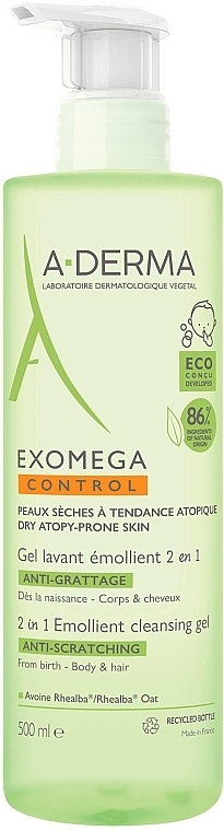 Softening & Cleansing Gel - A-Derma Exomega Control Emollient Cleansing Gel 2in1 — photo N1