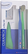 Set, variant 7 (light green, dark blue) - Curaprox Ortho Kit (brush/1pcs + brushes 07,14,18/3pcs + UHS/1pcs + orthod/wax/1pcs + box) — photo N1