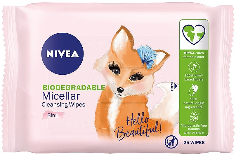 Biodegradable Micellar Makeup Remover Wipes, 25 pcs - Nivea Biodegradable Micellar Cleansing Wipes 3 In 1 — photo N1