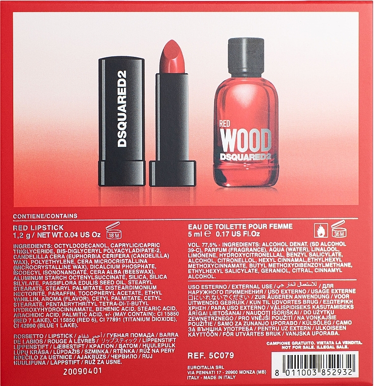 Dsquared2 Red Wood - Set (edt/5ml+lipstick/1.2g) — photo N3