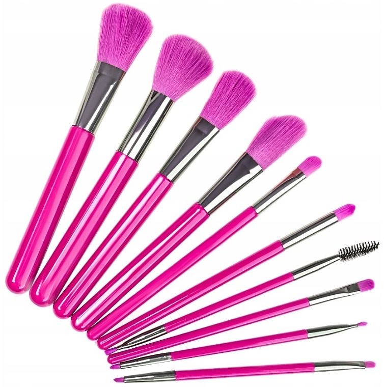 Neon-Pink Makeup Brush Set, 10 pcs. - Beauty Design — photo N1