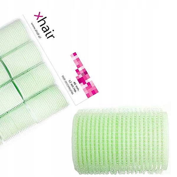 Velcro Curlers with Foam Base, d40 mm, green, 12 pcs - Xhair — photo N2