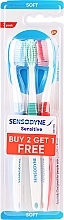 Toothbrush Set, 3 pcs, Blue + Green + Red - Sensodyne Sensitive Toothbrush 2+1 Pack — photo N1