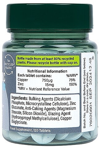 Food Supplement 'Zinc & Copper', 15mg - Holland & Barrett Zinc & Copper — photo N2