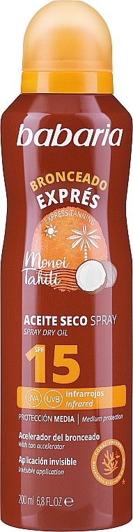 Tanning oil - Babaria Monoi Tahiti Dry Oil SPF15 — photo N1