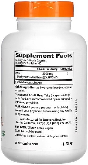 MSM Dietary Supplement - Doctor's Best MSM With OptiMSM 1000 Mg — photo N1