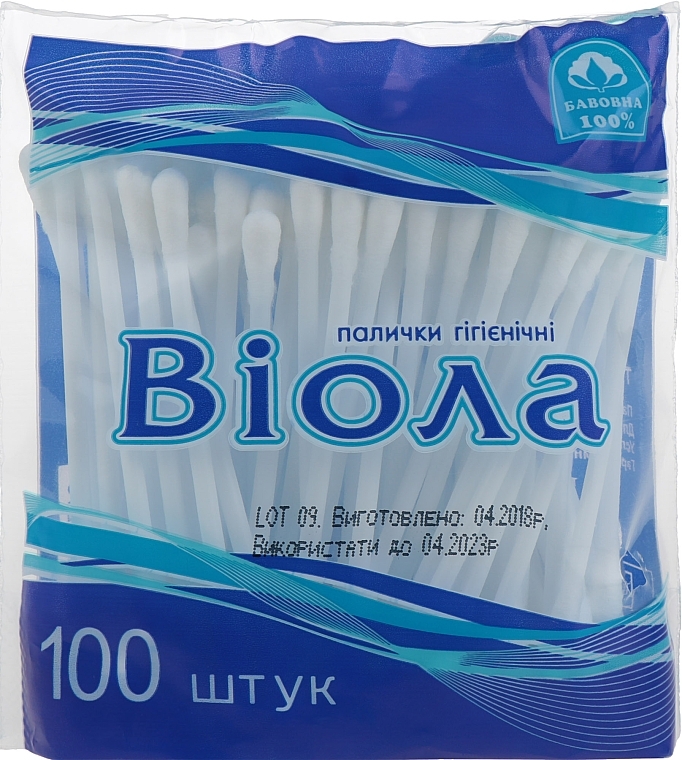 Cotton Buds in Polyethylene Pack, 100 pcs - Viola — photo N1