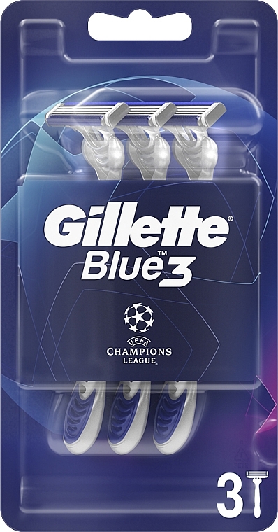Disposable Shaving Razor Set, 3 pcs - Gillette Blue3 Comfort Football — photo N1