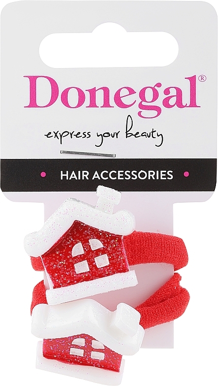 Hair Ties FA-5739, 2 pcs., red houses - Donegal — photo N1