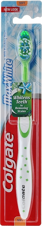 Soft Toothbrush "Max White", white & green - Colgate Max White Soft With Polishing Star — photo N1