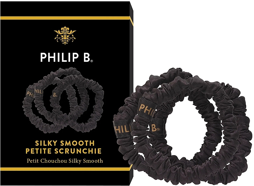 Hair Ties, 3 pcs, black - Philip B Silky Smooth Petite Scrunchie — photo N2