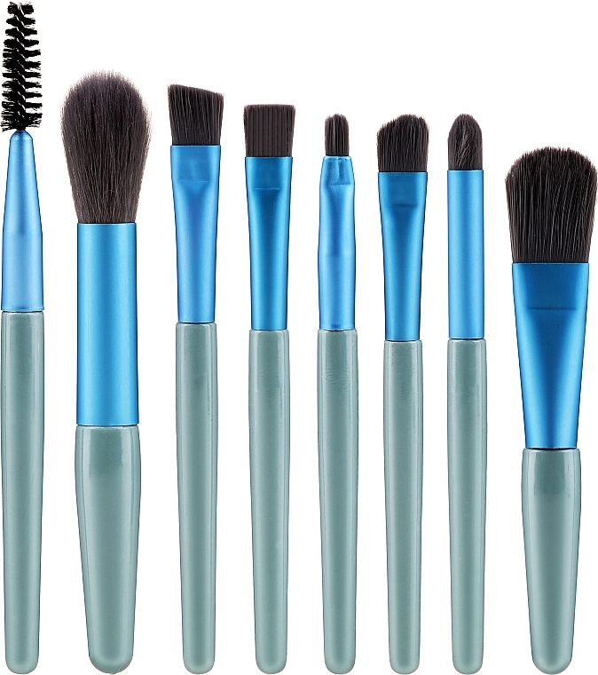 GIFT! Makeup Brush Set in a Case, 8 pcs, blue-grey - Lewer  — photo N1