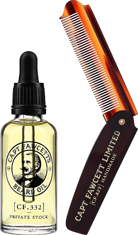 Set - Captain Fawcett Beard Oil & Foldable Beard Comb Gift Set (beard/oil/50ml + comm/1pcs) — photo N4
