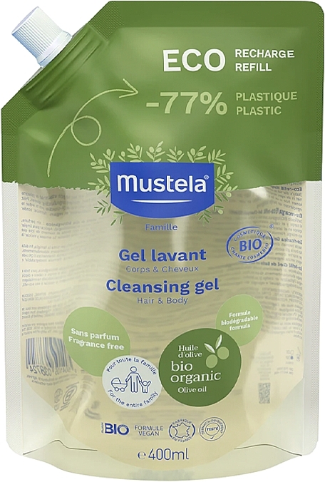 Hair & Body Wash, fragrance-free - Mustela Bio Organic Cleansing Gel (doypack) — photo N1