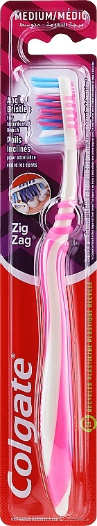 Zigzag Plus Toothbrush, medium, pink and blue - Colgate Zig Zag Medium Toothbrush — photo N1