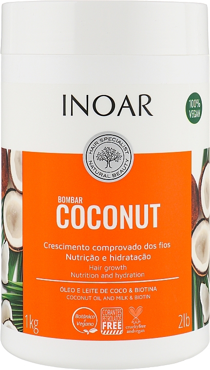 Sulfate-Free Hair Growth Mask "Coconut & Biotin" - Inoar Coconut Bombar Hair Growth — photo N1