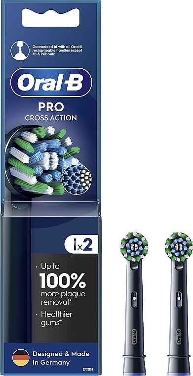 Replacement Head for Electric Toothbrush, 2 pcs - Oral-B Pro Cross Action Black — photo N1