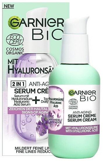 Anti-Aging Face Cream-Serum with Hyaluronic Acid - Garnier Bio 2in1 Anti-Age Serum Cream With Hyaluronic Acid — photo N1