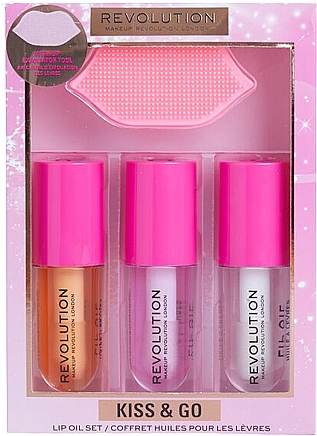 Makeup Revolution Kiss & Go Glaze Lip Care Gift Set (lip/gloss/3x4.5 ml + acc/1 pc) - Set — photo N1