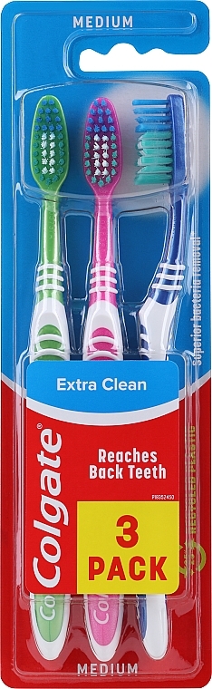 Toothbrush, medium, green + pink + blue - Colgate Extra Clean Medium — photo N1