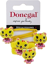 Fragrances, Perfumes, Cosmetics Hair Clip & Tie Set, FA-5663+1, yellow with cats - Donegal