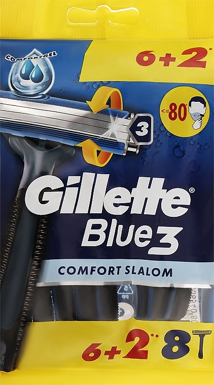 Disposable Razor Set, 8 pcs - Gillette Blue 3 Comfort Slalom — photo N1