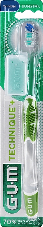 Technique+ Toothbrush, medium, green - G.U.M Medium Compact Toothbrush — photo N1