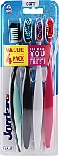 Fragrances, Perfumes, Cosmetics Soft Toothbrush, 4 pcs, black-green + black-blue + grey-lilac + red-pink - Jordan Ultimate You Soft Toothbrush