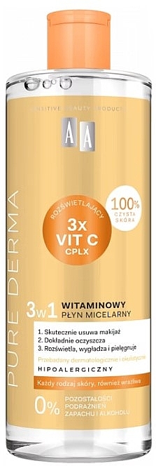 Vitamin Micellar Face Water 3in1 - AA Cosmetics Pure Derma — photo N1