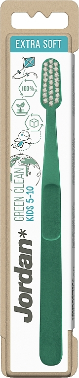 Toothbrush for Kids, 5-10 years, extra soft, green - Jordan Green Clean Kids — photo N1
