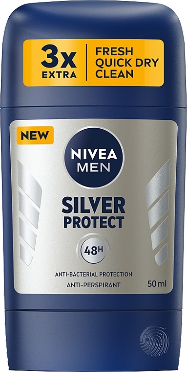 Men Deodorant Antiperspirant Stick 'Silver Protection' - Nivea Men Silver Protect 48H Antiperspirant Stick — photo N1