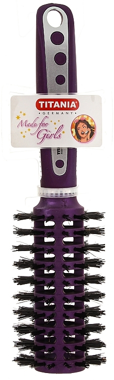 Round Massage Hair Brush, nylon bristles, lilac - Titania — photo N1